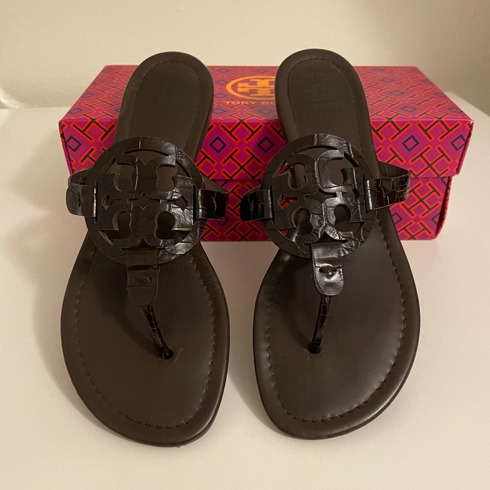 NWOT Tory Burch Croc Embossed Miller Sandals